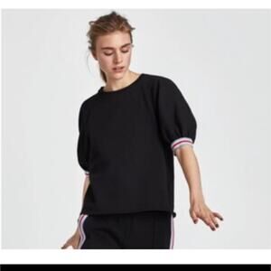 Zara Black with Blue/Red/White Cuff Short Sleeve Ringer Crop Top Size Medium